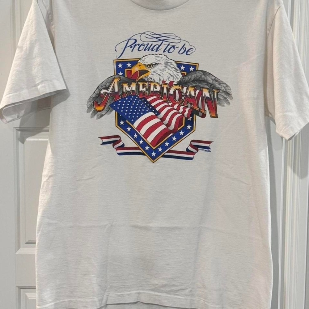VTG Made in USA 1997 Proud To Be American Eagle Graphic T-Shirt L Single Stitch